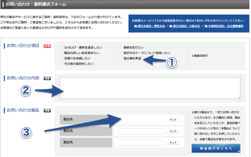 お問い合わせ表